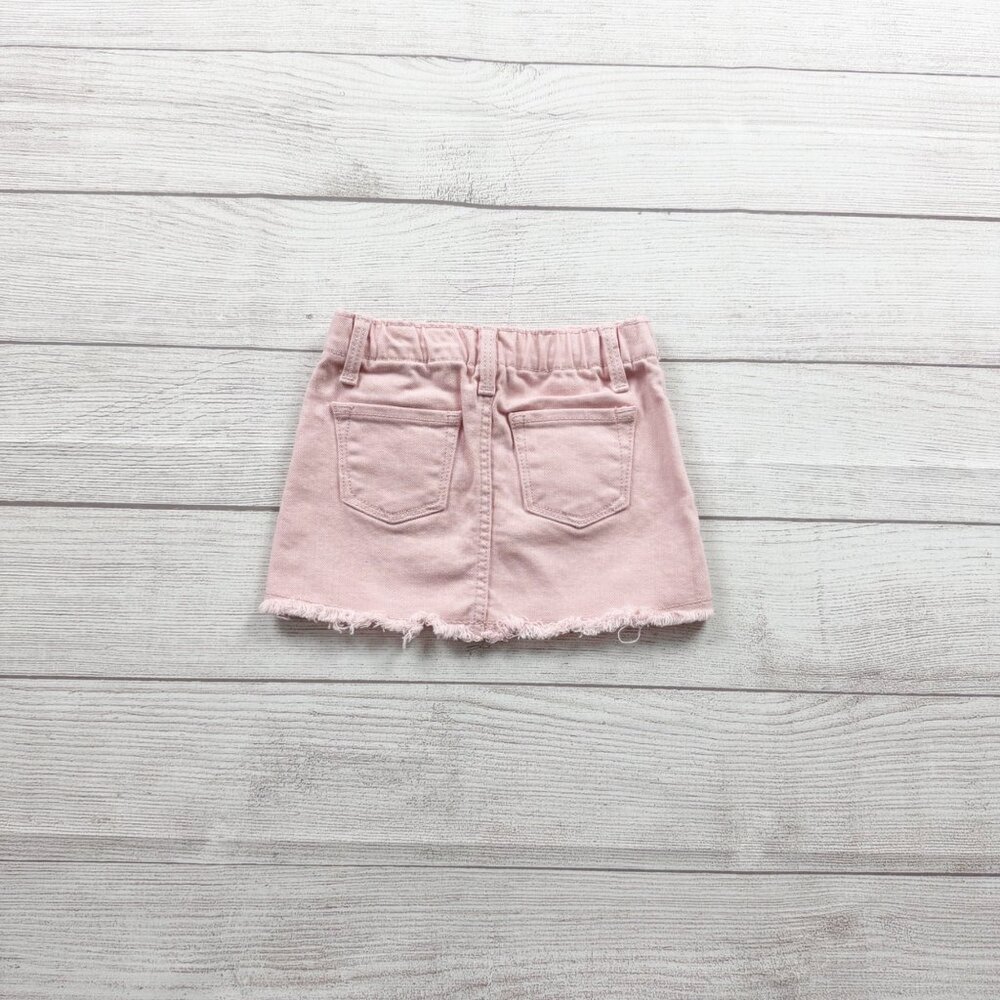 Old Navy Pink Denim Skirt Baby Girl Frayed Hem Jean Skirt 12-18 Months - Picture 3 of 3